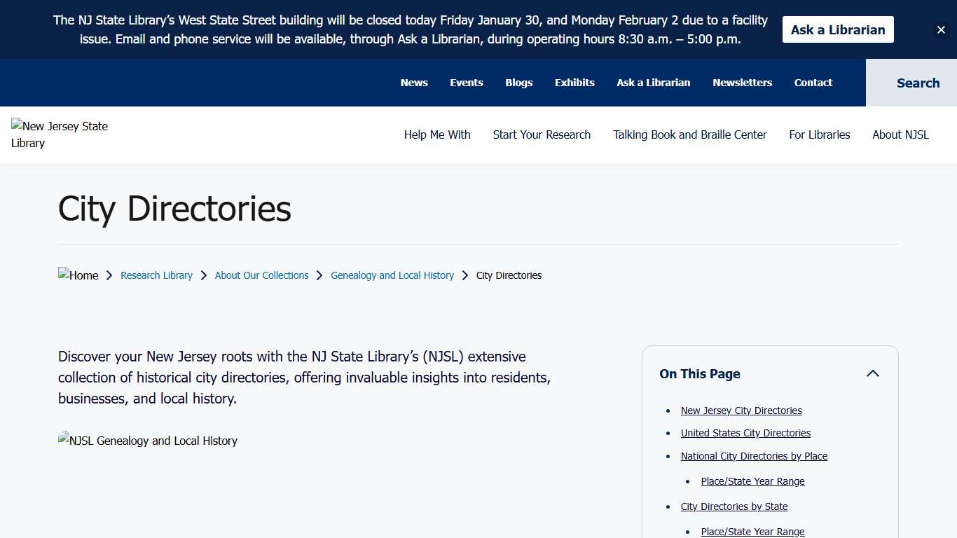 City Directories Research Library NJ State Library
